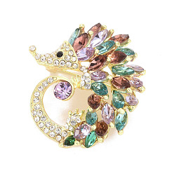 Разноцветный Значок ежика из горного хрусталя, штырь отворотом животного сплава для одежды рюкзака, золотые, красочный, 44x40x12 мм, штифты : 0.7 мм