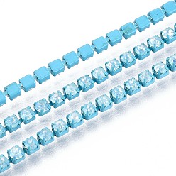 Светло-Голубой Железо горный хрусталь чашка цепи, с катушкой, Небесно-голубой, 2x2x2 мм, около 29.99 футов (9.14 м) / рулон