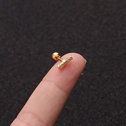 Золотой 316l хирургическая нержавеющая сталь микропаве прозрачный кубический цирконий прямоугольные серьги для хряща, золотые, 6 мм, штифты : 1.2 мм