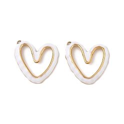 Белый 304 нержавеющей стальной эмали подвески, сердце прелести, реальный 18 k позолоченный, вакуумное покрытие pvd, белые, 22x22x3 мм, отверстие : 1.5 мм