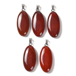 Carnelian Dyed & Heated Natural Carnelian Pendants, with 304 Stainless Steel Snap on Bails, Oval Charm, 44x20x8mm, Hole: 7x4mm