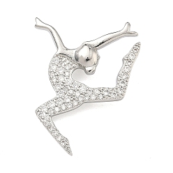 Платина Латунные микропаве прозрачные кубические циркониевые подвески, очарование танцующих женщин, долговечный, стойки покрытие, без свинца и без кадмия, платина, 26.5x20x5.5 мм, отверстие : 3x2 мм