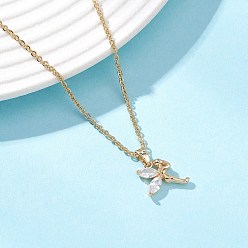 Золотой Подвеска Fairy из латуни с прозрачными кубическими цирконами и подвеской-паве 304 Женские ожерелья-цепочки из нержавеющей стали, золотые, 15.35 дюйм (39 см)
