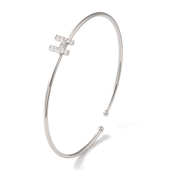 Letter H Браслеты на открытой манжете с прозрачным покрытием из латуни с микро-паве и кубическим цирконием, браслеты с крутящим моментом для женщин, платина, без свинца и без кадмия, Письмо ч, внутренний диаметр: 1-7/8x2-1/4 дюйм (4.8x5.8 см)