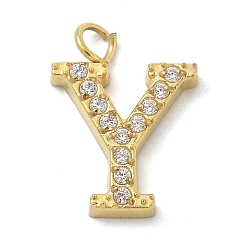 Letter Y Ионное покрытие (ip) 304 подвески из нержавеющей стали с микропаве из кубического циркония, золотые, подвески с буквой az~z, Письмо Y, 12.5x9x2 мм, отверстие : 2 мм