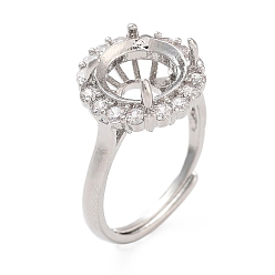 Платина Покрытие стойки, круглые латунные микропаве, кубический цирконий, регулируемые кольцевые компоненты, 4 настройки кольца зубца когтя, долговечный, платина, лоток : 8 мм, внутренний диаметр: 18 мм