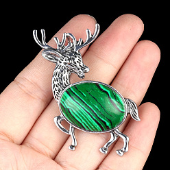 Малахит Женские броши в виде оленя из синтетического малахита и сплава, античное серебро, 50x40 мм