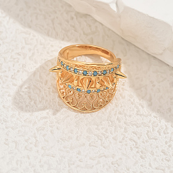 Бирюза Геометрические полые латунные микропаве кубические цирконии регулируемые кольца для женщин, золотые, бирюзовые, 20 мм, внутренний диаметр: регулируемый
