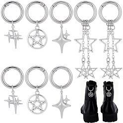 Античный Серебристый & Платиновый 8шт. 4 стили подвесок для обуви в виде звезд из латуни и сплава, с литыми пружинными кольцами, старинное серебро и платина, 56~100 мм, 2 шт / стиль