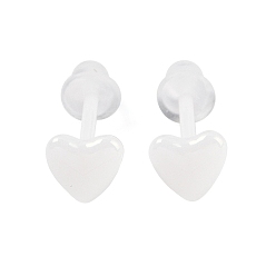 White Porcelain Stud Earrings, Heart, White, 5.8x5.8mm