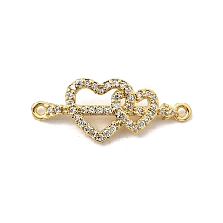 Настоящее золото 18K Подвески-сердечки с двумя сердечками из латуни с микропаве из прозрачного кубического циркония, без свинца и без кадмия, долговечный, стойки покрытие, реальный 18 k позолоченный, 10x25.5x3.5 мм, отверстие : 1.2 мм