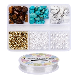 Mixed Stone DIY Natural & Synthetic Mixed Stone Chip Beads Bracelet Making Kit, with Round & Imitation Pearl ABS Plastic Beads, Elastic Thread, Beads: about 220pcs/set