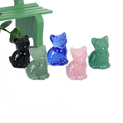 Смешанные камни Скульптурные украшения в форме кошки из натурального и синтетического камня, для украшения рабочего стола домашнего офиса, 35 мм