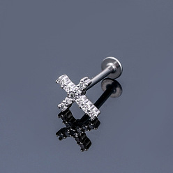 Cross 316l серьги для хряща из хирургической нержавеющей стали с микропаве из прозрачного кубического циркония, цвет нержавеющей стали, ежедневные аксессуары для ушей, крестик, 10 мм