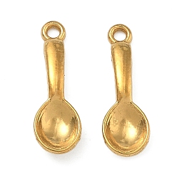 Настоящее золото 18K 304 подвески из нержавеющей стали, ложка очарование, ионное покрытие (ip), долговечный, реальный 18 k позолоченный, 18x6x3 мм, отверстие : 1.4 мм