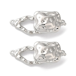 Платина Латунная обшивка стойки с застежками, без кадмия и без свинца, долговечный, текстурированный прямоугольник, платина, Прямоугольник: 17.9x12x10 мм, отверстие : 1.2 мм, Кольцо: 20.8x10.6x2.5 mm, отверстие : 1.4 мм