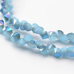 Темно-Голубой Гальванические стеклянные бусины, имитация нефрита, с половиным покрытием цвета радуги, граненые, алмаз, глубокое синее небо, 4x4 мм, отверстие : 1 мм, около 143 шт / нитка, 11.8 дюйм