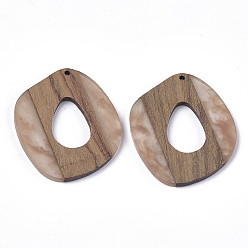 Linen Resin & Walnut Wood Pendants, Linen, 47x40x3mm, Hole: 2mm