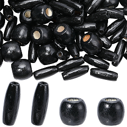 Черный 200шт 2 стили окрашенные бусины из натурального дерева, бочкообразный и овальный, чёрные, 16~23x8~17 мм, отверстие : 2.5~8 мм, 100 шт / стиль