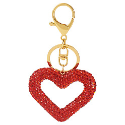 Красный Брелки в форме сердца из полимерной глины ручной работы со стразами, с железными кольцами и застежками-карабинами, золотые, красные, 108 мм