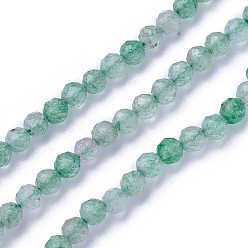 Зеленый Природного кварца клубники нитей бисера, граненые, круглые, зелёные, 4~4.5 мм, отверстие : 0.6 мм, около 90~100 шт / нитка, 14.5~16.1 дюйм (37~41 см)