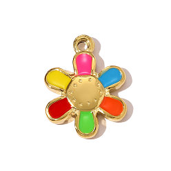 Разноцветный 304 нержавеющей стальной эмали подвески, цветочный шарм, ионное покрытие (ip), реальный 18 k позолоченный, красочный, 18x14 мм