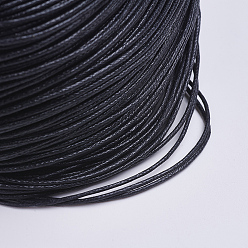 Black Chinese Waxed Cotton Cord, Macrame Bracelet Necklace Jewelry Making, Black, 1mm, about 360yard/bundle(330m/bundle)