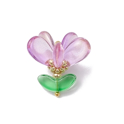 Сливовый Стеклянные подвески, цветок, с латунной фурнитурой , слива, 20.5x22x22 мм, отверстие : 2.5x2 мм