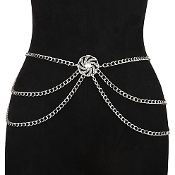 Платина Алюминий и сплав, кристаллы, стразы, солнце с искусственным жемчугом 3 многослойные цепочки на талию, платина, 1000 мм