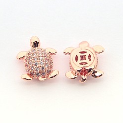Rose Gold Brass Micro Pave Cubic Zirconia Tortoise Beads, Cadmium Free & Nickel Free & Lead Free, Rose Gold, 12x9.5x4.5mm, Hole: 1mm