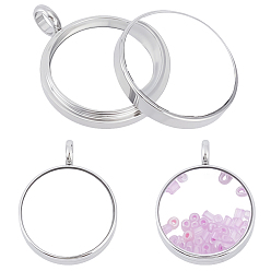 Stainless Steel Color 2Pcs 304 Stainless Stee Locket Pendants, with Glass, Flat Round Charms, Ion Plating(IP), Stainless Steel Color, 31x24x14mm, Hole: 5mm