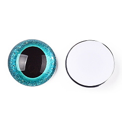 Dunkeltürkis Glas cabochons, halbrund mit Auge, dunkeltürkis, 20x6.5 mm