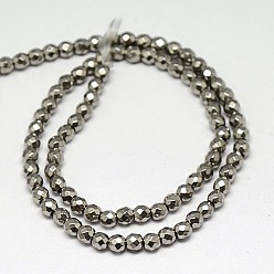 Silver Plated Electroplate Non-magnetic Synthetic Hematite Beads Strands, Faceted, Round, Grade A, Silver Plated, 3mm, Hole: 1mm, about 127pcs/strand, 16 inch