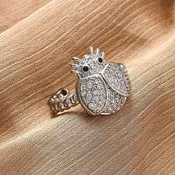 Платина Латунные микропаве кубические цирконии регулируемые открытые манжеты кольца для женщин, без кадмия и без свинца, насекомое, платина, внутренний диаметр: регулируемый, лоток : 17x14.5 мм