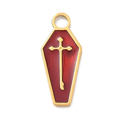 Cross 304 эмалированные подвески из нержавеющей стали на тему Хэллоуина, золотые, крестик, 17x7x1 мм, отверстие : 2 мм