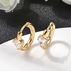 Настоящее золото 18K 304 обруч серьги из нержавеющей стали сердце, с четким кубического циркония, ионное покрытие (ip), реальный 18 k позолоченный, 15.5x16.5x5.5 мм