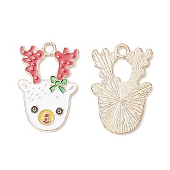 White Christmas Alloy Enamel Pendants, Light Gold, Elk Charm, White, 28x18.5x1.5mm, Hole: 2.5mm