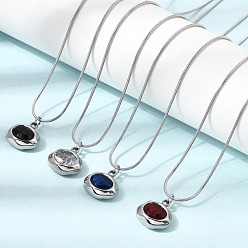 Mixed Color 304 Stainless Steel Pave Cubic Zirconia Pendant Necklaces, Oval, Stainless Steel Color, Mixed Color, 17.72~18.11 inch(45~46cm)