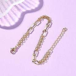 Настоящее золото 18K Латунные цепочки-ролики и цепочки-скрепки для женщин, кольцо и овальные, реальный 18 k позолоченный, 7-1/4 дюйм (18.5 см)