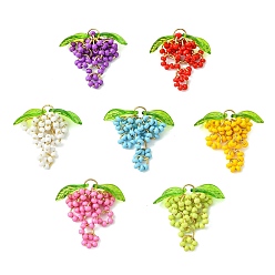 Mixed Color 7Pcs Glass Seed Beads & 304 Stainless Steel Jump Ring Pendants, Grape Charms, Mixed Color, 36mm, Hole: 5mm
