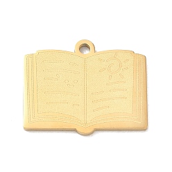 Golden 304 Stainless Steel Pendants, Book Charms, Polishing, Ion Plating(IP), Golden, 18x22x1.5mm, Hole: 1.9mm