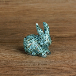 Synthetic Turquoise Resin Rabbit Display Decoration, with Synthetic Turquoise Chips inside Statues for Home Office Decorations, 70x50x70mm
