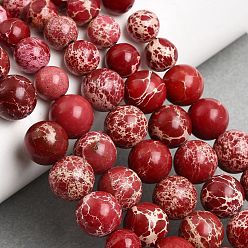 Красный Натуральная имперская яшма, окрашенные, гладкий круглый, красные, 6~10.6 мм, отверстие : 1 мм, около 55 шт / нитка, 15.75'' (40 см)