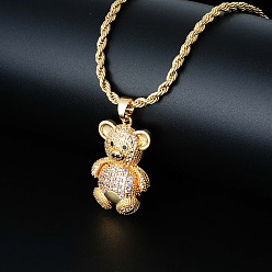 Прозрачный Латунные микро-паве кубические цирконии милые мини-подвески в виде мультяшных медведей для женщин, золотые, прозрачные, 23.62 дюйм (60 см)