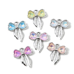 Platinum UV Plating Alloy Glass Pendants, Bowknot Charm, Faceted, Mixed Color, Platinum, 19.5x17.5x4mm, Hole: 2.7mm