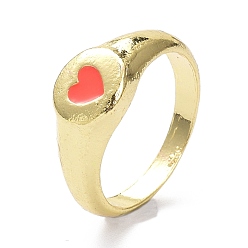Tomato Alloy Enamel Finger Rings, Heart, Light Gold, Tomato, 3.5~8.5mm, US Size 7 1/4(17.5mm)