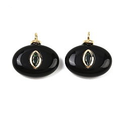 Black Onyx Подвески из натурального черного оникса (окрашенные и нагретые), подвески в виде конского глаза с латунной микрофиброй из кубических цирконий, золотые, без кадмия и без свинца, стойки покрытие, долговечный, 19x18x5.5~7.5 мм, отверстие : 2.8 мм