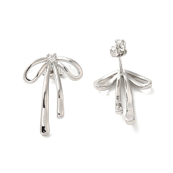 Платина Женские серьги-гвоздики из латуни с цирконием, бантом, платина, 22x16 мм