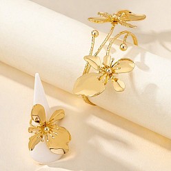 Золотой Наборы из цветочного сплава с браслетами-манжетами и кольцами, золотые, внутренний диаметр: 80 мм