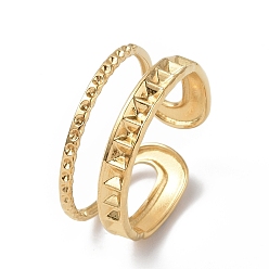 Настоящее золото 18K Ионное покрытие (ip) 304 нержавеющая сталь открытая манжета кольцо поиск, настройки звонка, двойная линия, реальный 18 k позолоченный, внутренний диаметр: 17 мм, подходит для 0.9мм и 2мм